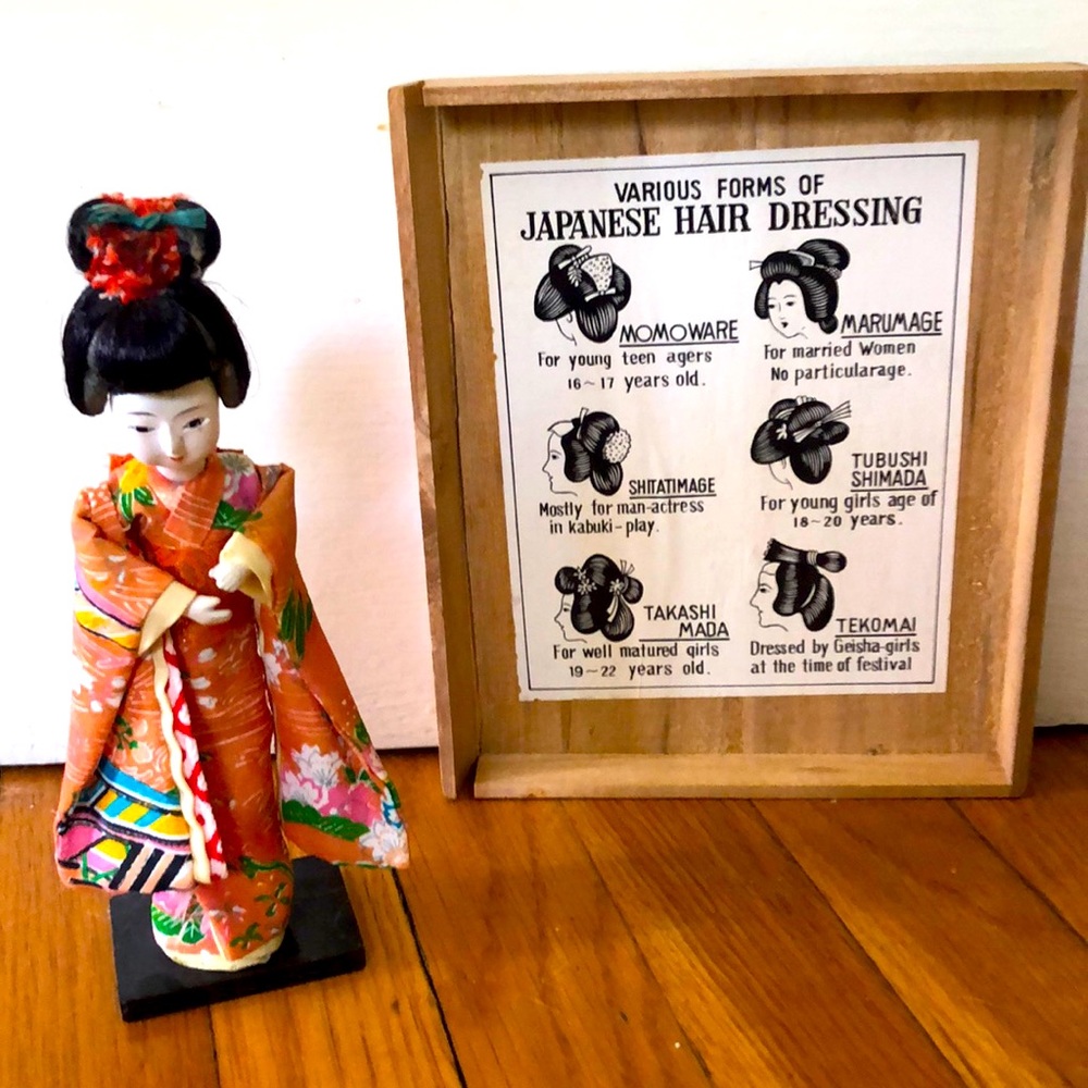 Vintage The Hanako Japanese doll with wigs set